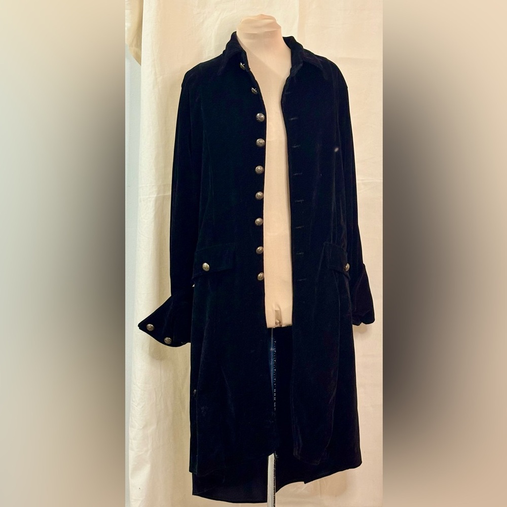 Men's Black Velvet Coat with Skull Button Detailing